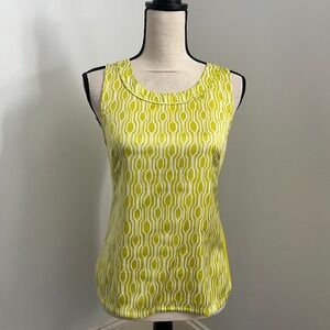 Ann Taylor Shell‎ Blouse Womens XS Lime Yellow Green Geometric Retro Office Chic